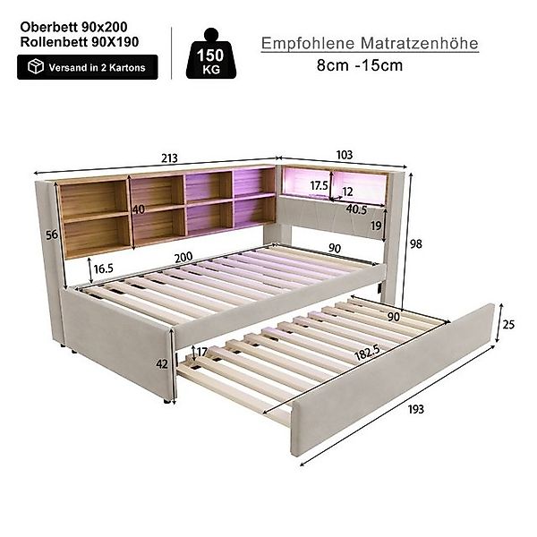Merax Daybett 90x200cm mit Ausziehbett 90x190cm, Polsterbett Schlafsofa Tag günstig online kaufen