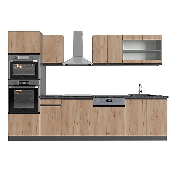 Vicco R-Line Küchenzeile Goldkraft Eiche/Anthrazit 300 cm mit Hochschrank A günstig online kaufen
