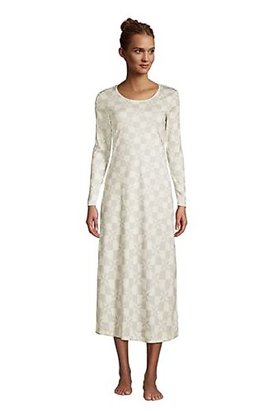 Wadenlanges Supima Langarm-Nachthemd, Damen, Größe: L Normal, Grau, Jersey, günstig online kaufen