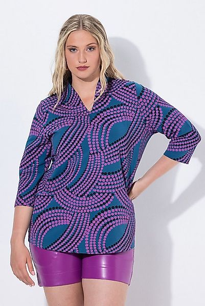 Ulla Popken T-Shirt Shirt Punkte Kelchkragen V-Ausschnitt 3/4-Arm günstig online kaufen