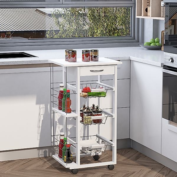 HOMCOM Servierwagen Küchenwagen auf Rollen Multi-Rangements 3 Metallkörbe S günstig online kaufen