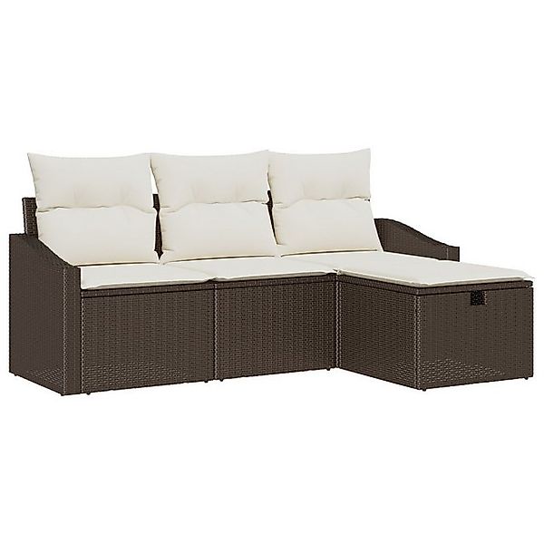 vidaXL Loungesofa 4-teiliges Garten Sofa Set mit Kissen braunes Poly Rattan günstig online kaufen