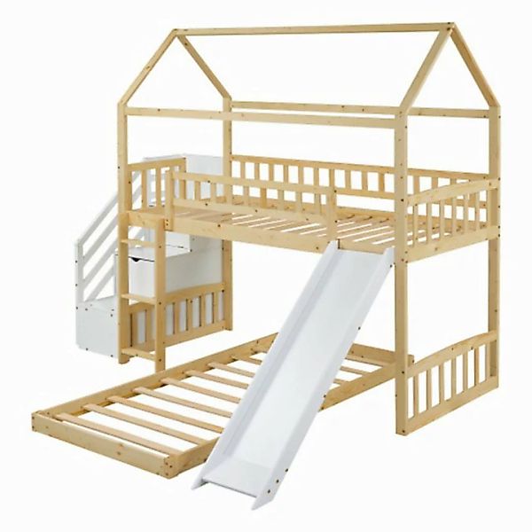 Celya Kinderbett Kinderbett mit Armlehne und Treppe, Stauraum und Rutsche, günstig online kaufen