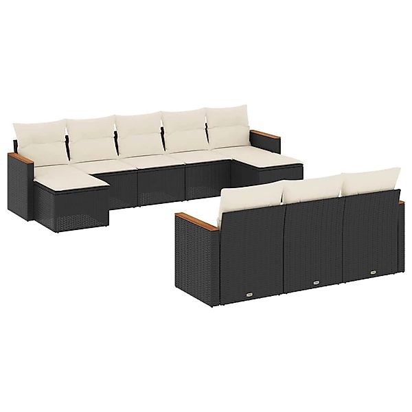 vidaXL 10-Tlg Garten-Sofagarnitur mit Kissen Schwarz Poly Rattan 3258815 günstig online kaufen