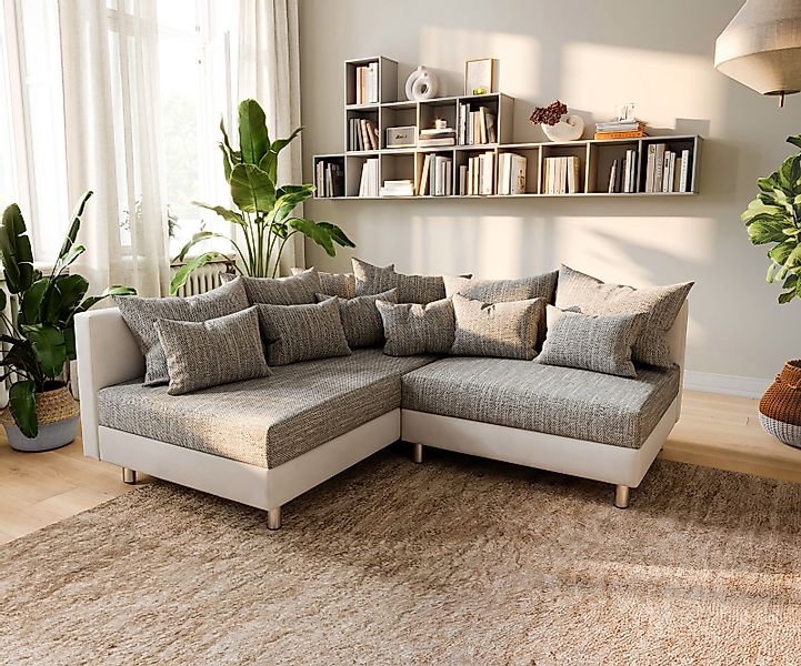 DELIFE Ecksofa Clovis, Weiss Hellgrau Ottomane günstig online kaufen