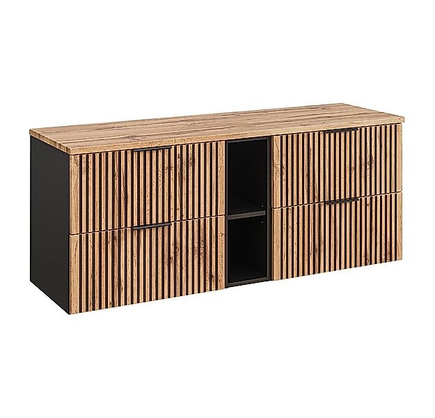 Lomadox Waschbeckenschrank XANTEN-56 140 cm mit Regal in anthrazit mit Eich günstig online kaufen