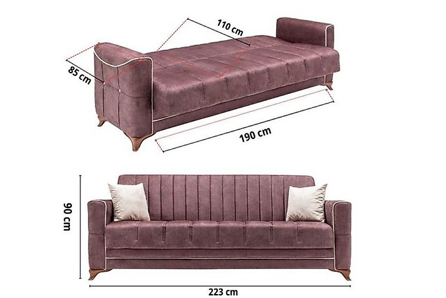 gowoll 3-Sitzer Breite 223 cm Sofa mit Schlaffunktion und Stauraum Gästebet günstig online kaufen