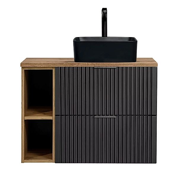 Badmöbel Waschtisch, 81cm, mit schwarzem Aufsatzbecken, ADELAIDE-56-BLACK, günstig online kaufen