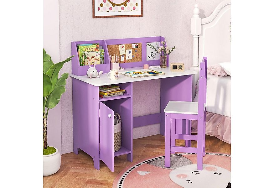 COSTWAY Kinderschreibtisch mit Stuhl Set, Holz, Sitzgruppe mit Bücherregal günstig online kaufen
