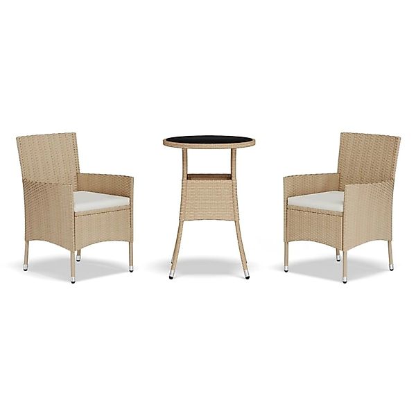 vidaXL 3-Tlg Garten-Bistro-Set mit Kissen Beige Poly Rattan 3187420 günstig online kaufen
