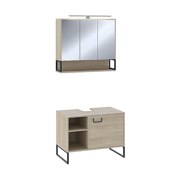 Vicco Badmöbel-Set Vionna, Eiche/Schwarz, 2 Teile, günstig online kaufen