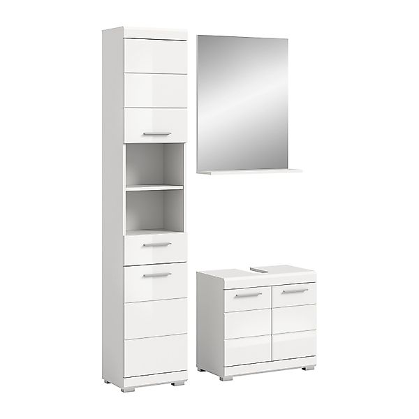 Badkombination mit Spiegel 112 cm x 191 cm x 34 cm Front Weiß Hochglanz FSC günstig online kaufen