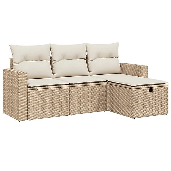 vidaXL 4-Tlg Garten-Sofagarnitur mit Kissen Beige Poly Rattan 3263444 günstig online kaufen
