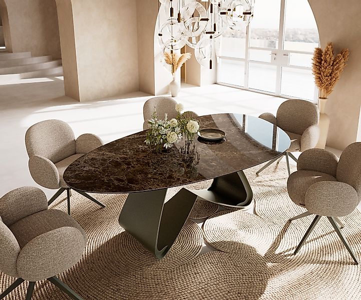 Esstisch Edge Oval 220x120 Keramik Emperador Extra Lucidato Dunkelbraun W-G günstig online kaufen