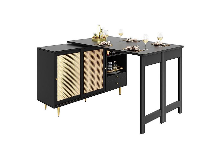 i@home Bartisch Um 360° drehbarer, mit Rattantür und offenes Lagerregal, Br günstig online kaufen