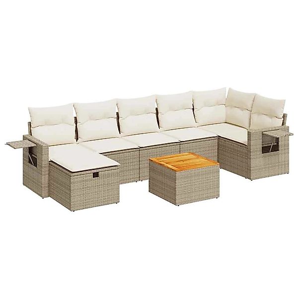 vidaXL 8-Tlg Garten-Sofagarnitur mit Kissen Beige Poly Rattan 3325824 günstig online kaufen