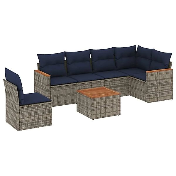 vidaXL 7-Tlg Gartensofa-Set mit Kissen Grau Polyrattan 3226026 günstig online kaufen