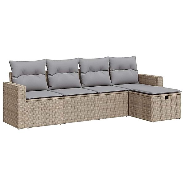 vidaXL 5-Tlg Garten-Sofagarnitur mit Kissen Beige Poly Rattan 3325365 günstig online kaufen