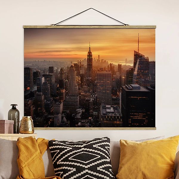 Stoffbild Architektur mit Posterleisten - Querformat Manhattan Skyline Aben günstig online kaufen