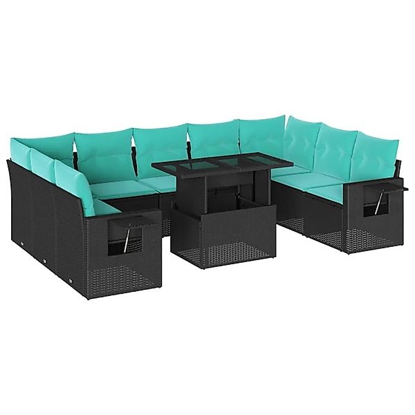 vidaXL 10-Tlg Gartensofa-Set mit Kissen Schwarz Polyrattan 3268107 günstig online kaufen