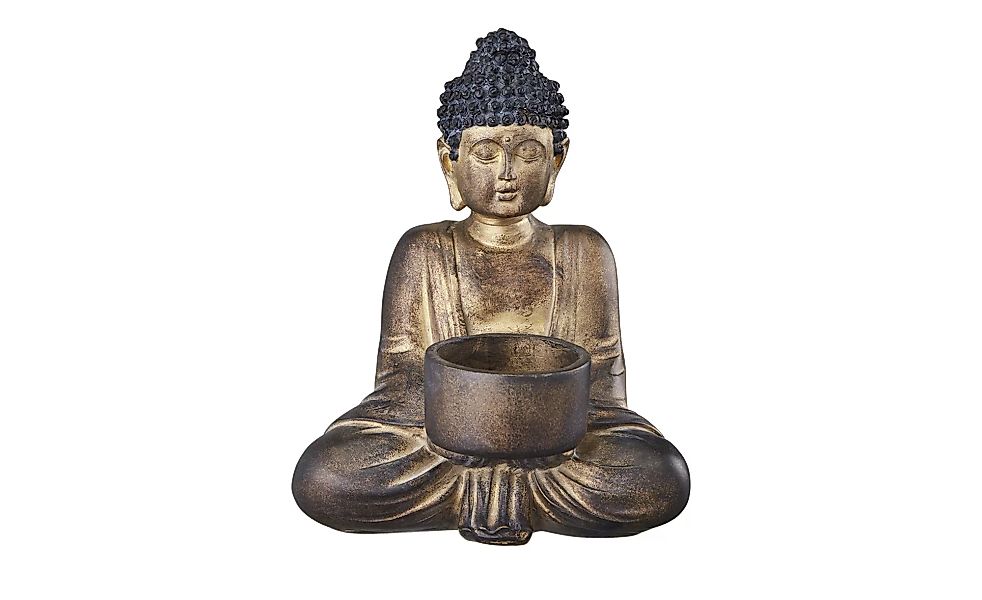 Teelichthalter  Buddha - braun - Polyresin (Kunstharz) - 13,3 cm - 15,5 cm günstig online kaufen