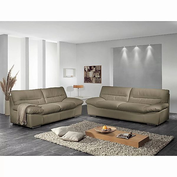 home24 Cotta Sofa Doug 3-Sitzer Steingrau Echtleder 231x87x100 cm (BxHxT) M günstig online kaufen