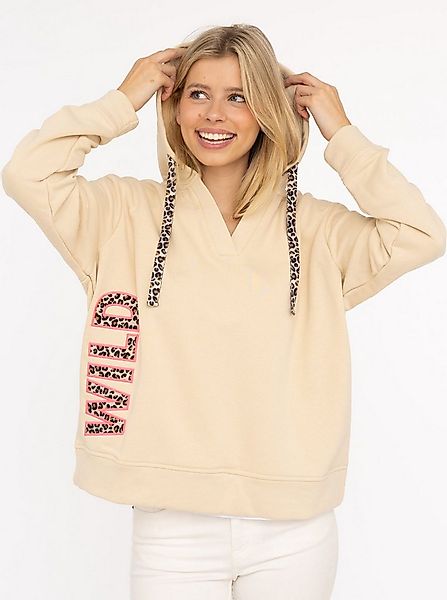 Zwillingsherz Hoodie "Wild" V-Ausschnitt, Leo Applikation: WILD, Kapuze und günstig online kaufen