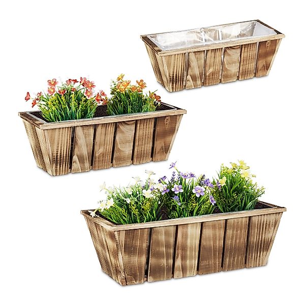 relaxdays Pflanzkübel Blumenkasten Holz 3er Set günstig online kaufen