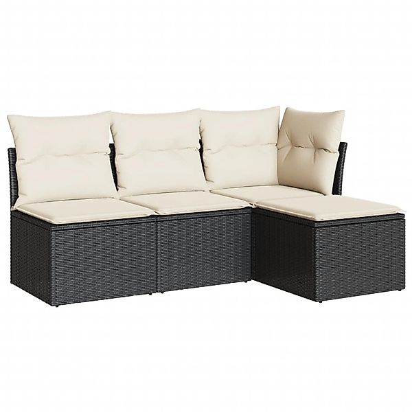 vidaXL 4-tlg Garten-Sofagarnitur mit Kissen Schwarz Poly Rattan Modell 25 günstig online kaufen