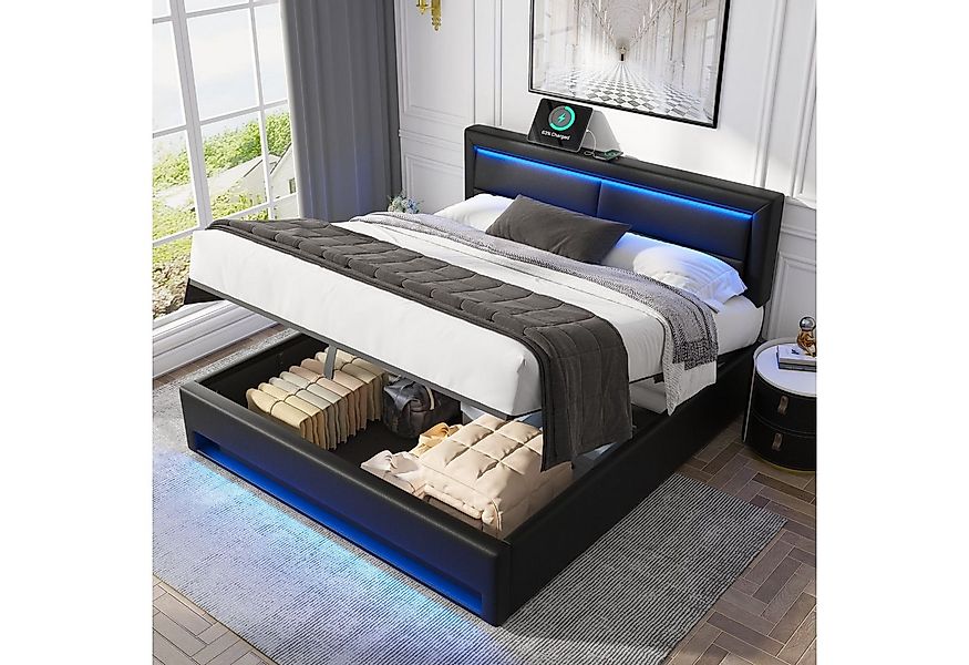 HAUSS SPOLE Polsterbett 140x200cm, mit USB-Anschluss, LED-Beleuchtung und S günstig online kaufen