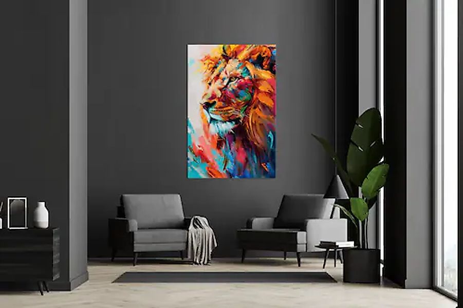 Bönninghoff Leinwandbild, Löwe-Löwen-Tiere-Raubkatzen-Kunst-Pop Art, (1 St. günstig online kaufen