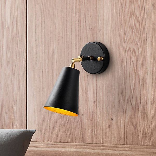 Wandleuchte Evander, schwarz/gold, Metall, Höhe 21 cm, E27 günstig online kaufen