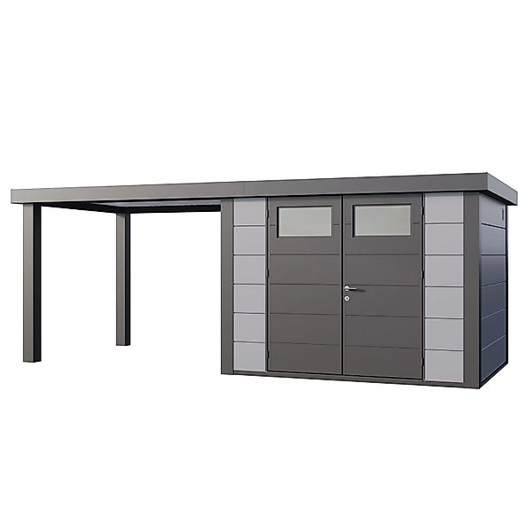Gerätehaus Classico 3024 mit Offene Lounge L Links 582 cm x 238 cm Hellgrau günstig online kaufen