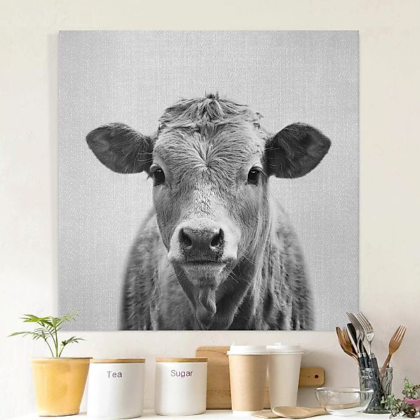 Leinwandbild Kuh Kathrin Schwarz Weiß günstig online kaufen