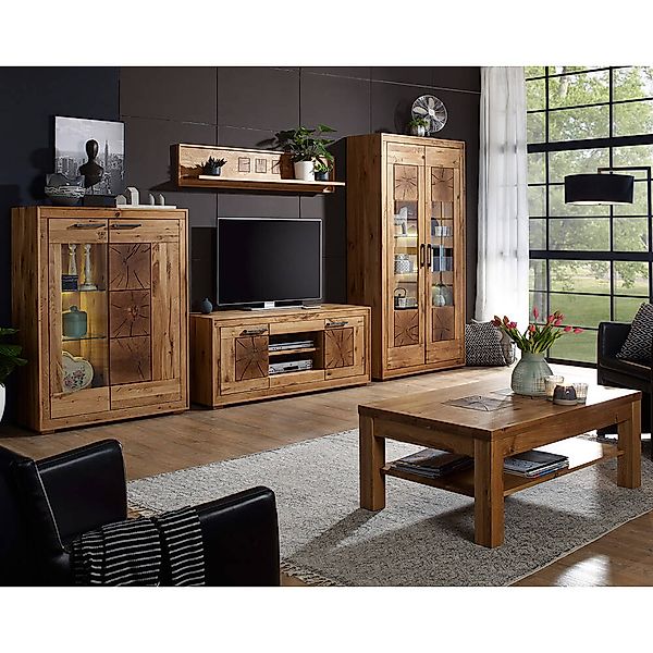 Wohnmöbel Set 5-teilig, Wildeiche massiv geölt montiert, WINNIPEG-69 mit Co günstig online kaufen