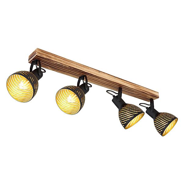 GLOBO Spot dunkelbraun gold Holz B/H/T: ca. 12,5x25x80 cm E27 4 Brennstelle günstig online kaufen