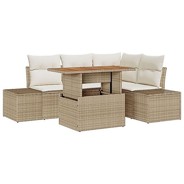 vidaXL Loungesofa 5-teiliges Garten Sofa Set mit Kissen Beige Poly Rattan, günstig online kaufen