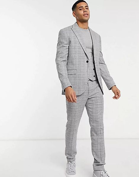 Topman – Einreihige Anzugjacke in Grau mit engem Schnitt und Karomuster günstig online kaufen
