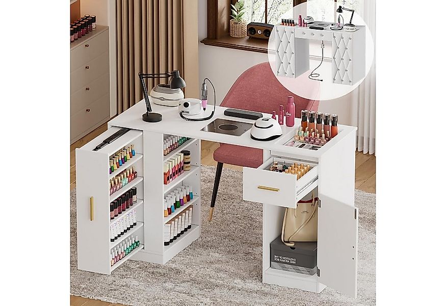 TWSOUL Arbeitstisch Nageltisch mit Absaugung, Staubbeuteln & viel Stauraum, günstig online kaufen