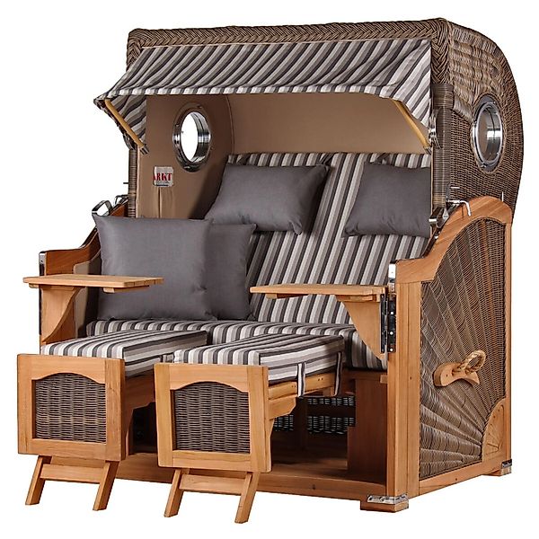bene,iving Strandkorb Komplettset Ammersee Grande XL Teak Bullauge PE Grau günstig online kaufen