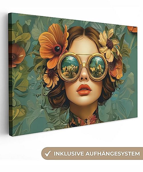OneMillionCanvasses® Leinwandbild Frau - Blumen - Schmetterlinge - Natur - günstig online kaufen