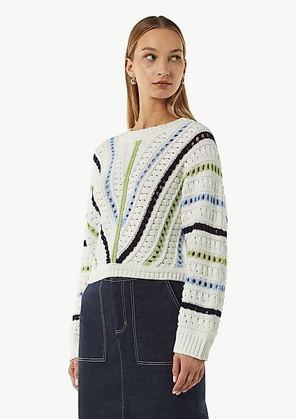 comma Longpullover Strickpullover Cropped-Strickpullover mit Ajourmuster günstig online kaufen