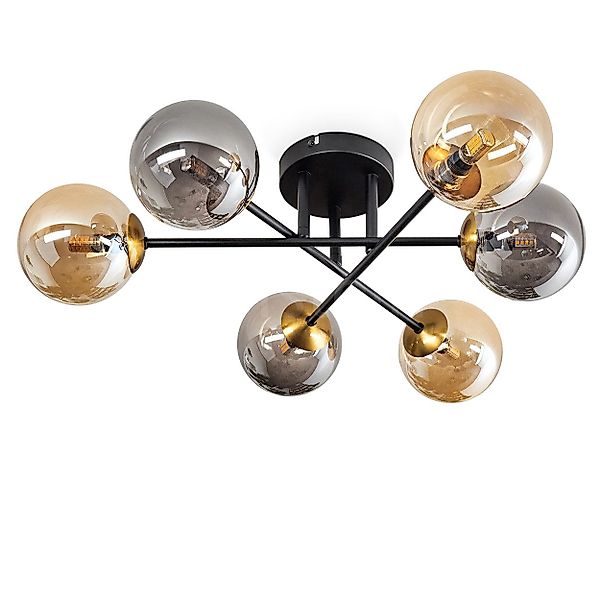 hofstein Deckenleuchte Deckenlampe, Metall/Glas in Schwarz/Gold/Bernsteinfa günstig online kaufen
