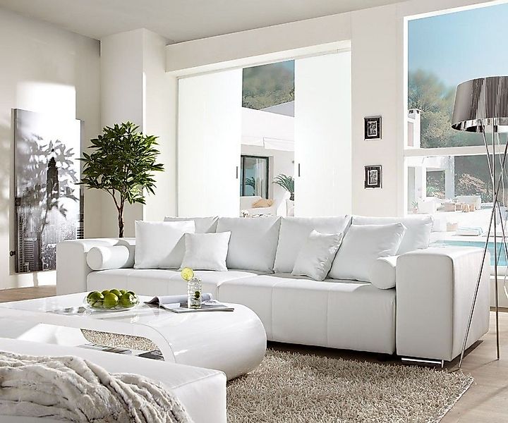 Big-Sofa Marbeya 290x110 cm Weiss mit Schlaffunktion günstig online kaufen