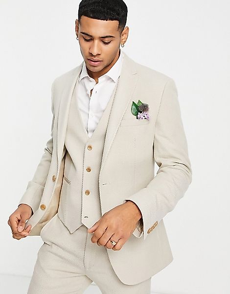 ASOS DESIGN Wedding – Supereng geschnittene Anzugjacke aus gebürstetem Twil günstig online kaufen