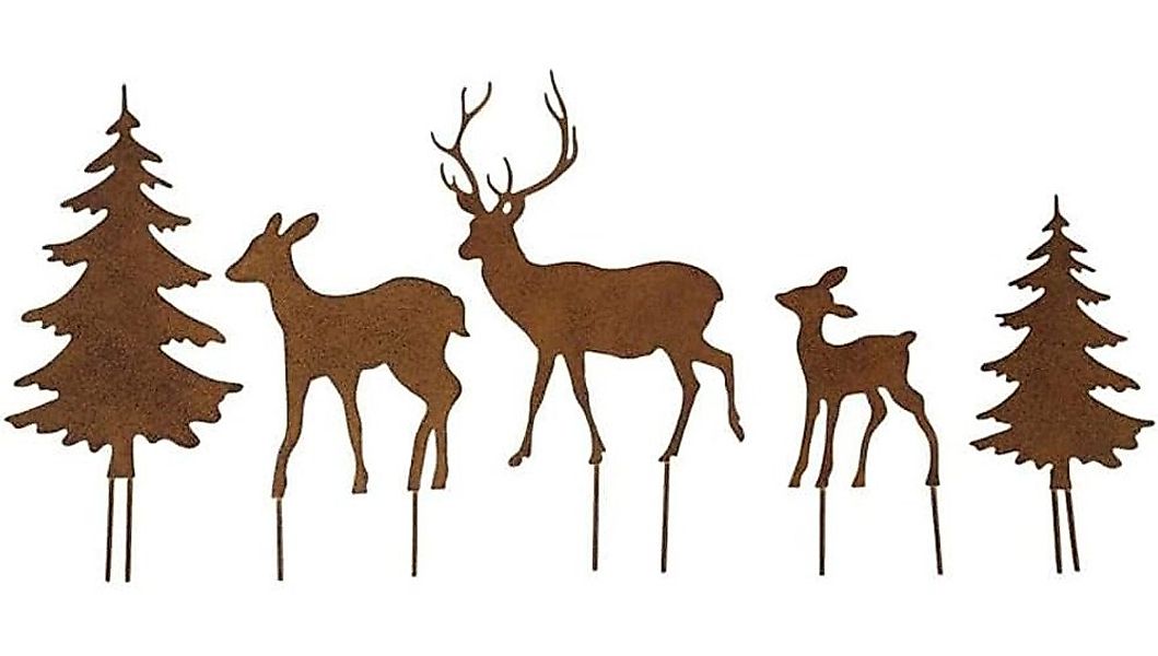 LB H&F Lilienburg Dekofigur Dekofigur 5er SET Hirsch Tanne Deko Metall Rost günstig online kaufen