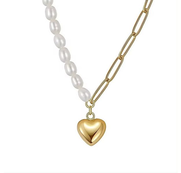 Runde Perlé Perlenkette Stella, elegante Halskette mit Herzanhänger, handge günstig online kaufen