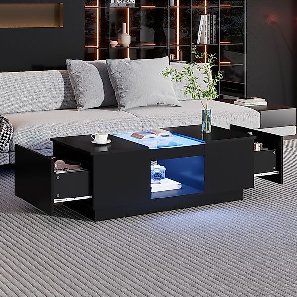 Merax Couchtisch mit LED-Beleuchtung und Glas-Tischplatte günstig online kaufen