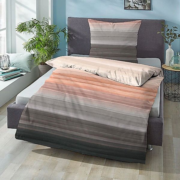 Bettwäsche Sympathica Satin 0614610-534 terra Streifen 155x220 günstig online kaufen