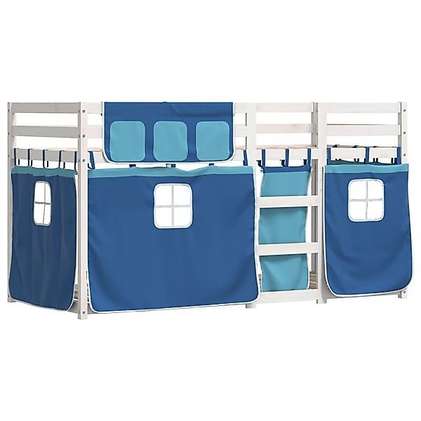 vidaXL Etagenbett, Doppelstockbett mit Vorhängen Blau 80x200 cm Massivholz günstig online kaufen